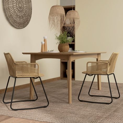 Lot de 2 chaises de salle à manger design bohème assise en corde tressée piètement en acier 56 x 59 x 74 cm (1/5)
