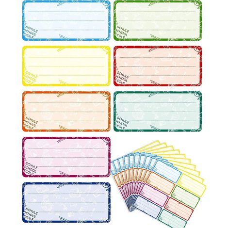 80 etiquetas autoadhesivas de colores, aptas para escribir, para etiquetas de nombres, escolares, colegios, cajas, libros, como etiquetas para lápices, frascos, etc (1/5)