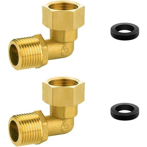 2 Pièces Raccord Mobile en Laiton, Coudes en Laiton 90° G1/2" IG/AG, Filetage Intérieur et Extérieur Coude avec Rondelles, avec Écrou Rotatif à 360 Degrés, pour le Drainage des Tuyaux (1/5)