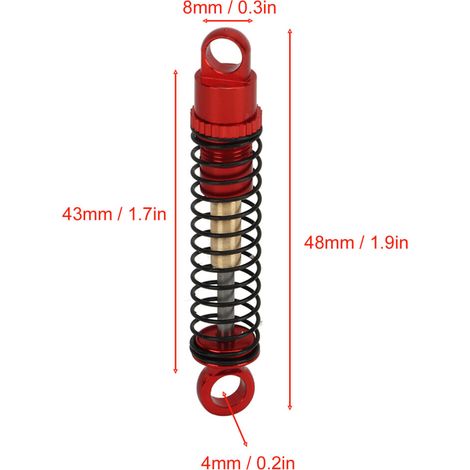Kit de amortiguadores RC de 4 piezas de aluminio de 43 mm para Axial SCX24, color rojo.