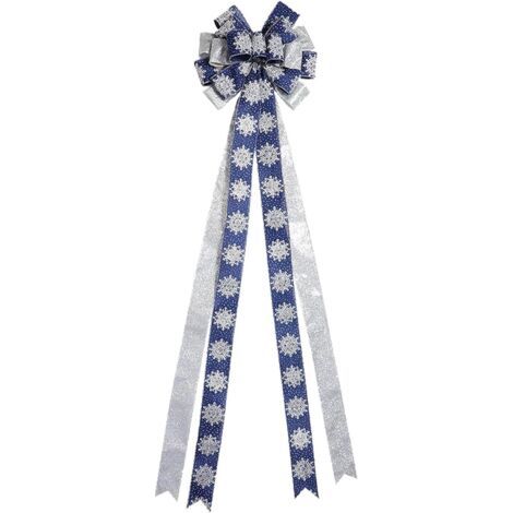 Pair Nain de Noël suspendu pour sapin de Noël, grand nœud 33 x 113 cm, décorations pour sapin de Noël, paillettes d'hiver, bleu, or et champagne