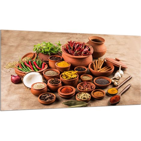 PLAQUE DE PROTECTION EN VERRE POUR CUISINIÈRE 90x52 ÉPICES (1/5)