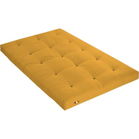 Matelas futon coton et fibres recyclés fabriqué en France Couleur Ocre 160 x 200 cm