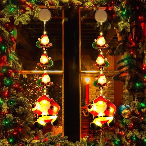 2er-Pack dekorative LED-Lichterketten für Weihnachten, Weihnachtsmann, batteriebetrieben, Saugnapf-Lichter für den Innenbereich, für Garten, Tür, Haus, Baum, Party-Dekoration