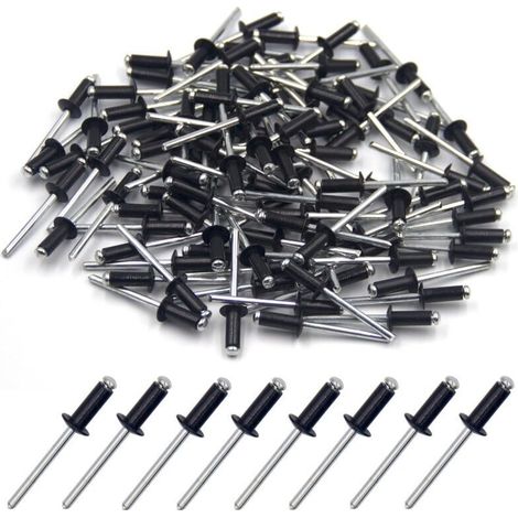 100 rivets aveugles en aluminium 4,8 x 12 mm, rivets à extrémité ouverte, rivets pop, 100 pièces (noir)
