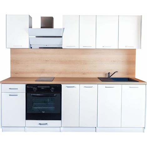 Cuisineandcie – Cuisine complète ECO 240 cm – Façades blanches en stratifié – Montage facile avec éléments pré-percés – Rapport qualité/prix optimal (1/5)