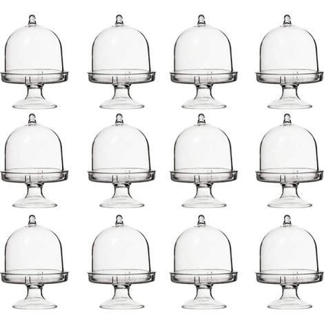 GROOFOO Lot de 12 mini présentoirs à gateaux en plastique avec couvercle transparent Cloche pour gateau d'anniversaire ou de mariage GROOFOO (1/5)