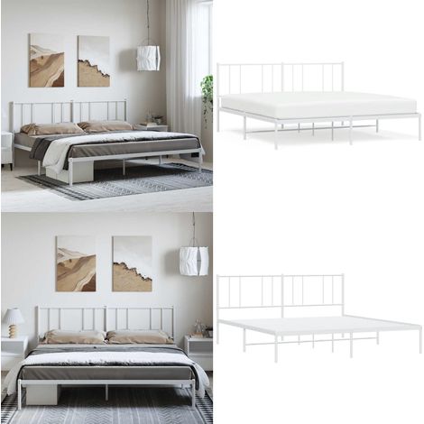 Cadre de lit métal sans matelas et tête de lit blanc 193x203 cm - Cadre De Lit - Lit Double - Lit Metal - Lit Blanc - Meuble Chambre - Home & Living (1/5)