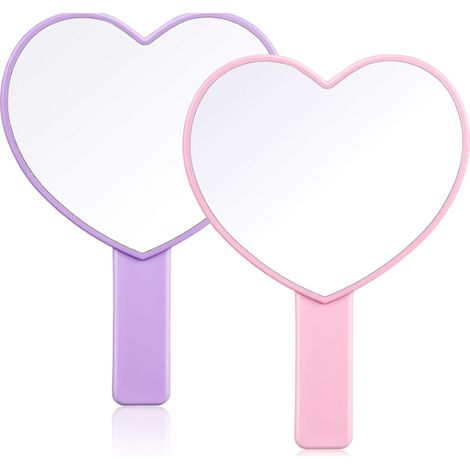 Miroir Main - Forme Coeur - 7,3 x 5,1 cm - En Plastique PS - Pour Maquillage Et Soins Quotidiens - 2 Pièces (1/5)