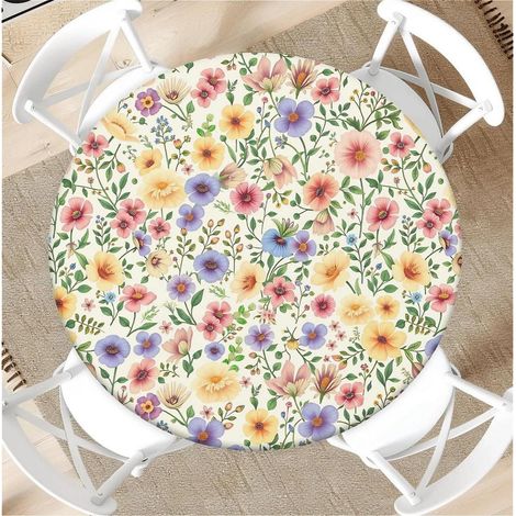 Nappe ronde avec élastique Ø 90cm, motif floral, pour jardin & maison