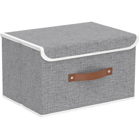 Collapsible Storage Boxes, Foldable Bin with Lids, Cube Clothes Organizer Basket with Handles, Grey, 13.0''Lx9.0''Wx7.9''H, 1-Pack, SNK024GS-1