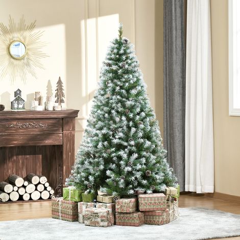 Sapin de Noël artificiel, 800 branches, 61 cônes, pointes enneigées, ignifugé, 180 cm