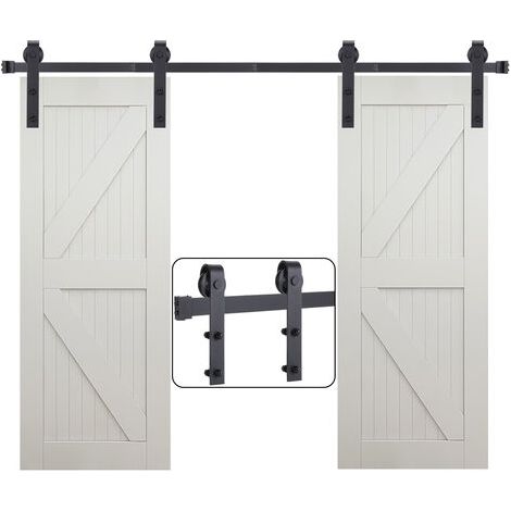 [JAMAIS UTILISÉ] Schiebetürbeschlag für Doppeltüren 183cm Schiebetürsystem Schwarz Scheunentore Laufschienen Maximale Belastung 150kg