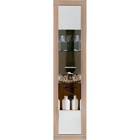 Pegane – Vitrine 1 porte chêne cambrian/blanc – Dimensions 44x35x190 cm – Panneaux mélaminés – Assemblage facile