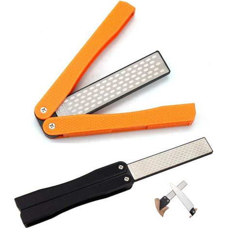 Affûteur de couteaux pliant, pierre à aiguiser diamantée double face grain 400/600, outil pratique en acier inoxydable pour la cuisine et le jardin. (1/4)