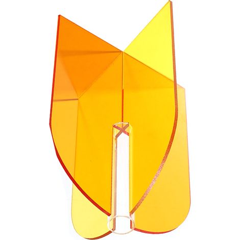 Vase géométrique en acrylique, finitions soignées, facile à nettoyer, style minimaliste, idéal pour le salon, une table ou une porte. Couleurs : orange et jaune. Dimensions : 20 x 15 x 2 cm.