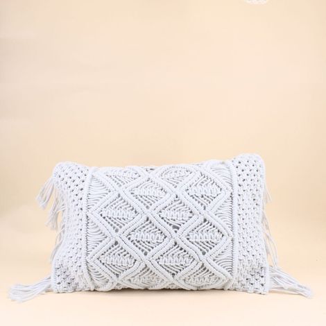 Coussin macramé en coton blanc 40x60cm (1/5)