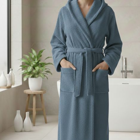 Peignoir de Bain Satotite, 100% Coton avec Capuche, Nuance de Couleur Bleuet, Taille L, bleu Bleuet