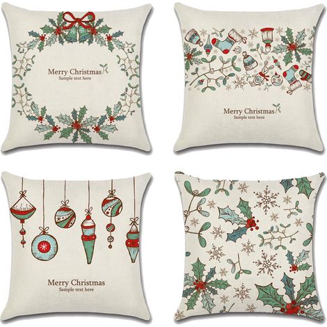 4 Pièces Housse de Coussin Noël 45x45cm Taie d'oreiller de Noël en Coton et Lin Merry Christmas Décoratif Taie d'oreiller pour Canapé Lit Chambre Chaise Jardin (1/5)