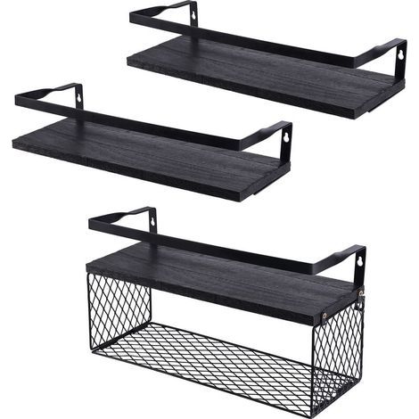 Etagère et rangement de douche,Étagères flottantes avec panier de rangement en fil métallique, étagères de salle de bains au-dessus des toilettes avec garde-corps en métal Etagère et rangement de douc (1/5)
