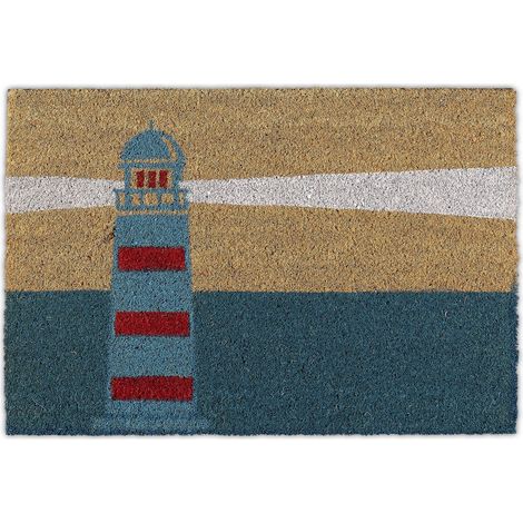 Paillasson Coco, 40 x 60 cm, Tapis d’entrée Motif Phare, antidérapant, intérieur et extérieur, Multicolore (1/5)