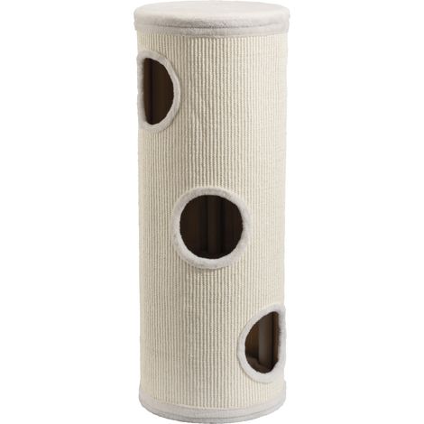 Fudajo Forest Tour à griffer pour chat blanc-crème, hauteur 106 cm Ø 40 cm, Arbre à chat tonneau avec coussin et 3 entrées, Griffoir (1/5)