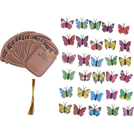 Lot de 30 cartes de voeux Saint-Valentin avec papillons, papier brillant impression nette, pour échange école et fête, avec attache fil or (1/5)