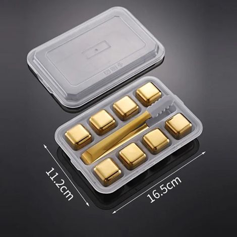 (8 pinces dorées) Pierres à whisky réutilisables, glaçons en acier inoxydable, refroidisseur à vin à congélation rapide, granules métalliques de qualité alimentaire, accessoires de bar (1/5)