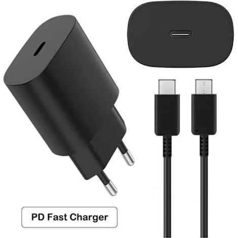 Le chargeur rapide Samsung 25 W, fourni avec un câble de données USB-C de 2 mètres, est un adaptateur de charge ultra-rapide pour les Galaxy S24, S23 et autres modèles. (1/5)