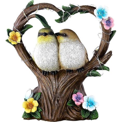 Statues d'oiseaux en forme de cœur en résine, ornement lumineux pour la décoration de patio. (1/5)