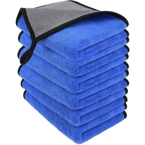 Microfibre Cleaning Cloths, 6 Pack, Two-layer Thickened Towels, Lint Free Super Absorbent Towel for Household and Car Washing, Drying, Detailing, 40x30cm (1/5)