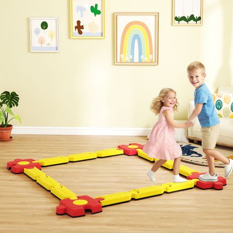 Ensemble de poutre d'équilibre pour enfants, modulable, en plastique, pièces flexibles, jaune et rouge. (1/5)