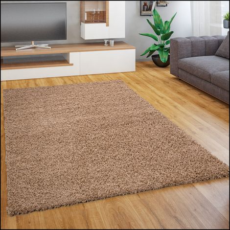 Paco Home Teppich Wohnzimmer Schlafzimmer Hochflor Shaggy Flokati Einfarbig Weich Modern 140x200 cm, Beige
