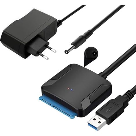 Adaptateur USB 3.0 vers SATA pour disques durs/SSD 2,5/3,5 pouces et lecteurs optiques SATA avec adaptateur secteur 12 V/2 A (1/5)