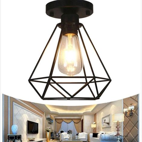 Plafonnier industriel rétro Cage métallique Fer noir, plafonnier industriel vintage Suspension pour entrée, porch-Ensoleillé (1/3)