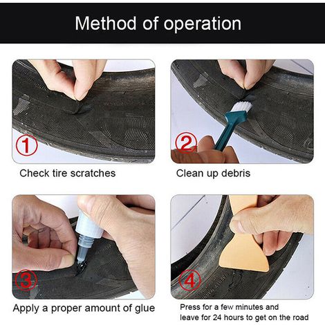 Colle de réparation de pneus, colle imperméable professionnelle à forte adhérence pour pneus de voiture, moto, vélo et camion. (1/4)