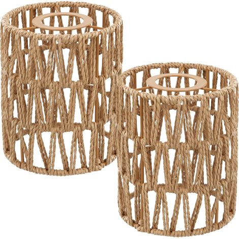 Abat-jour en rotin 2 pièces Boho Abat-jour marron, lampe de table Abat-jour de rechange accessoire pour lampe suspendue plafonnier lampes suspendues lampadaire, H 15 cm, Ø12 cm (2 pièces)
