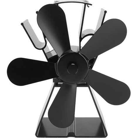 Ventilateur de cheminée 5 pales en acier noir – Base trapézoïdale stable pour poêles à bois ou kérosène, fonctionne sans électricité (1/5)