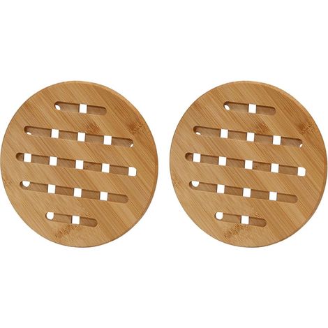 Dessous de plat en bambou, 18 cm de diamètre, résistant à la chaleur, antidérapant. (1/5)