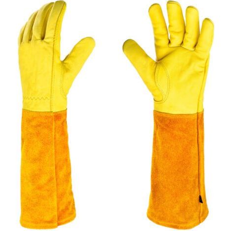 Gants - Paire de Gants de Jardinage - Protection Cuir - Gants de Jardinage pour les Épines et Ronces et Gants de Travail, Beige