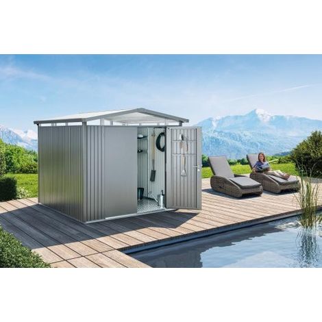 CASETA COBERTIZO METALICA BIOHORT PANORAMA P2 COLOR PLATA METALIZADA PUERTA ESTÃÂÂÂNDAR (1/5)