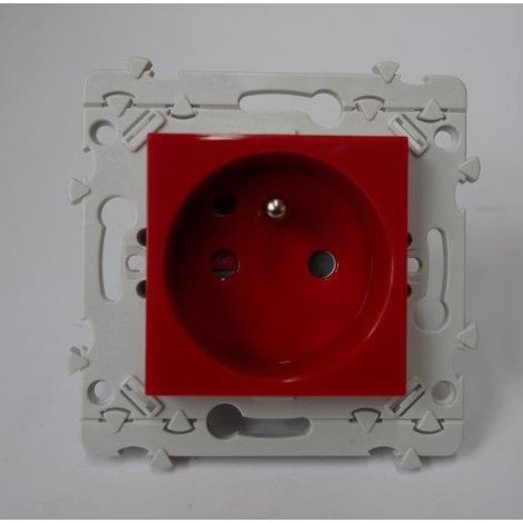 Prise 2P+T détrompée 16A encastré rouge avec support (sans plaque de finition) série ESSENSYA (1/2)