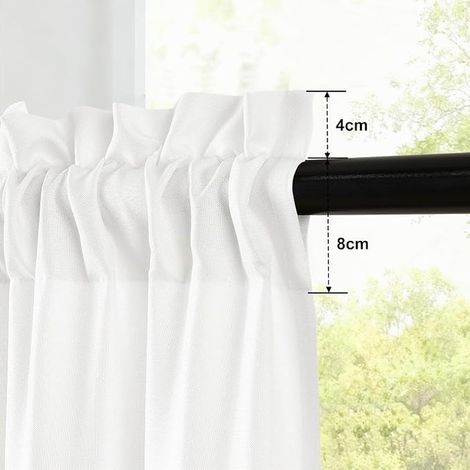 Rideau Court Rideau Cuisine Aspect Lin Blanc 60L X 45H cm 2 Panneaux Fenêtre Rideaux Brise Bise à Passe Tringle Intérieure Moderne pour Rideaux sous Evier Salon Chambre Placard Café (1/2)