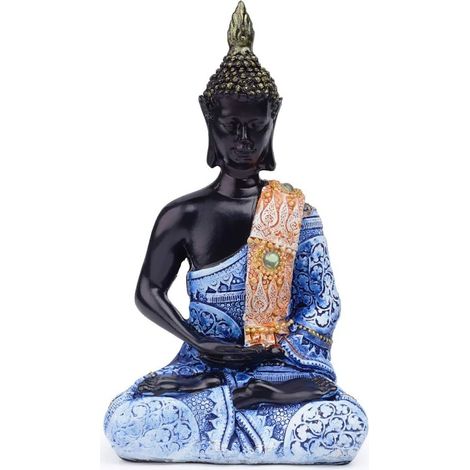 Statue de Bouddha en résine, décoration intérieure exotique, paisible, harmonieuse, noir et bleu, 1 pièce (1/5)