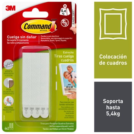 Command Adhesive Picture Hanging Strips mit schmalem Rahmen, Pack of 4 x 2 schmale weiße Streifen, Aufhängung ohne Löcher und ohne Bohren