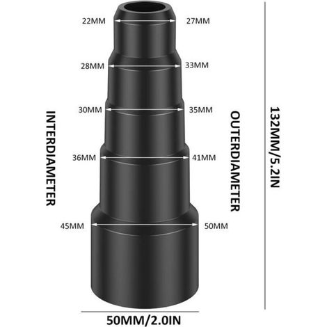 Adaptateur Tuyau Aspirateur - 23mm 30mm 34mm 42mm 50mm - Universel Pour Outils Electriques - Plastique Noir - 1 Pièce (1/5)