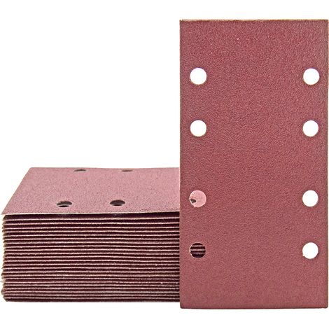 MioTools Fox Carte abrasive a gancio e anello, 186 x 93 mm, 8 fori, p. Levigatrici orbitali, Corindone normale (50 Pz.) G150