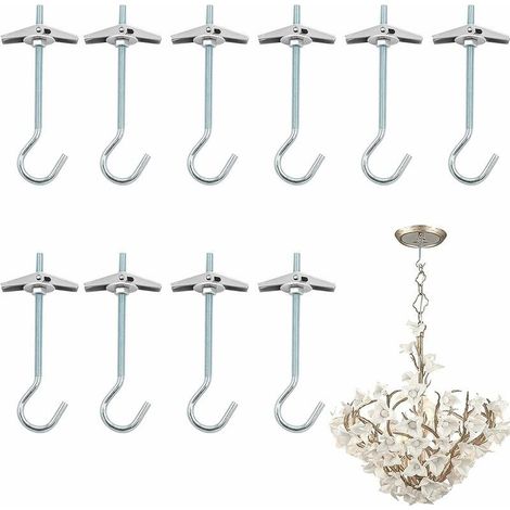 Crochet Plafond Suspension,10 Pcs M4 / 90mm Crochet de Fixation au Plafond en Acier au Carbone Ressorts a Bascule Aile Boulons Crochets de Plafond Antirouille pour Plafond Plantes Mur Maison,Su (1/5)