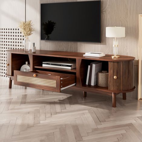 Mueble TV de MDF color nogal, estilo rústico, 165 x 37 x 46 cm HAVRYA (1/5)