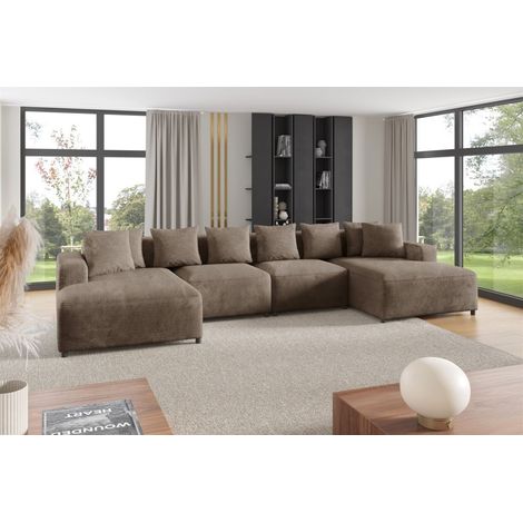 Wohnlandschaft Sofa U-Form Designersofa MEGAN in Stoff Poso Cappuccino (1/2)